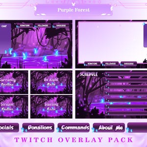Twitch Overlay Paket Verzauberter lila Wald für Livestreams - Gaming Stream, Panels, Twitch Overlays