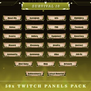 Survival Theme Twitch Panels: Stream Overlay Graphics (50+ PNG)