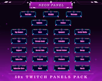 Electric Neon Twitch Panels: Stream Overlay Graphics (PNG)