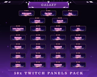 Galaxy Twitch Panels: Stream Overlay Graphics (50+ PNG)