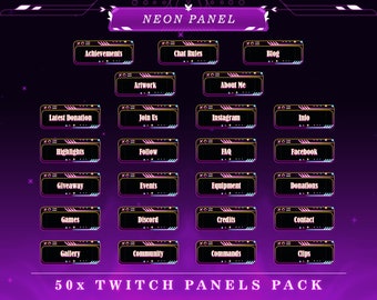 Neon Twitch Panels: 50+ Luminous Stream Overlays (PNG)