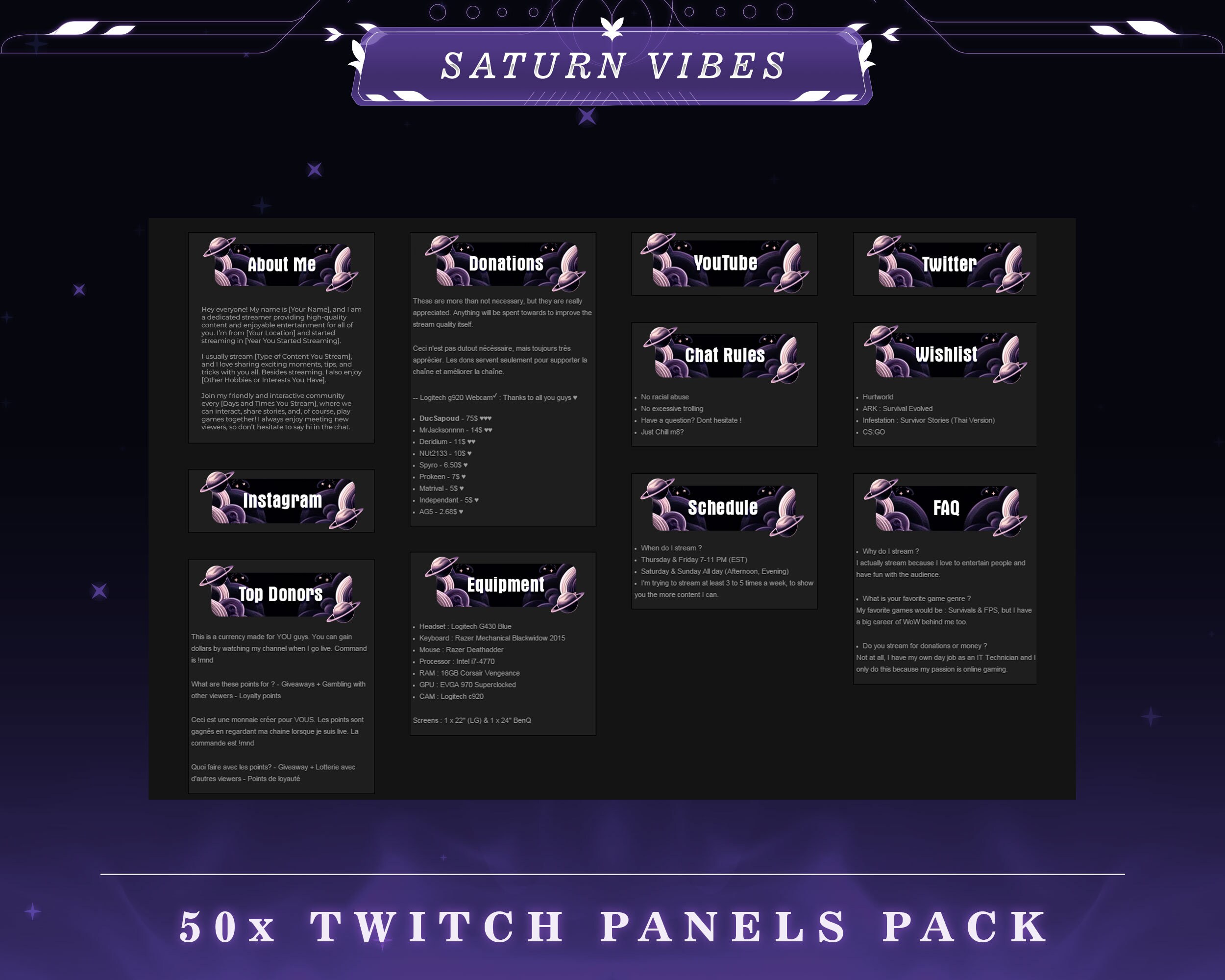 Galaxy Twitch Panels: Saturn Vibes Stream Overlay (50+ PNG) - Etsy