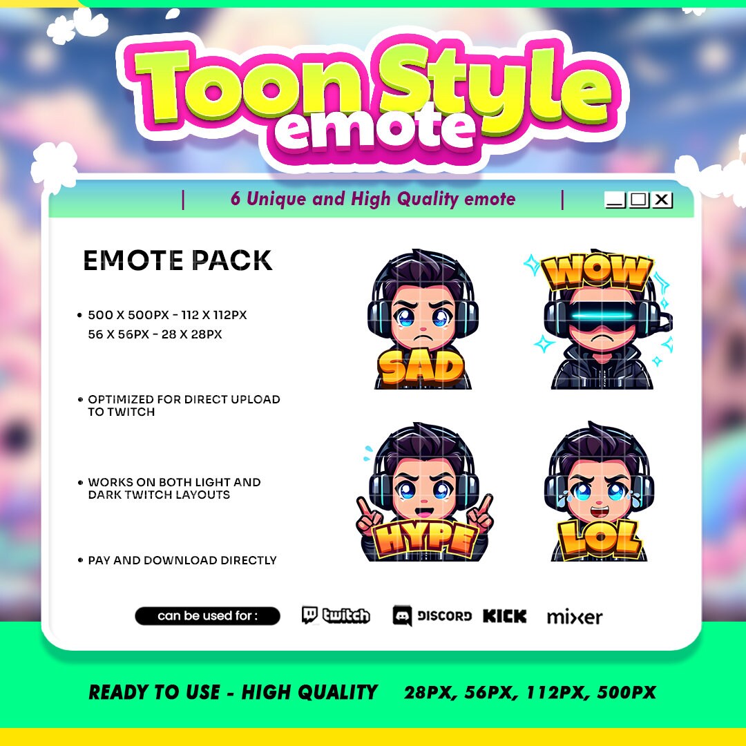 Twitch Emote Cartoon Set Player Game for Engaging Gamer-themed ...