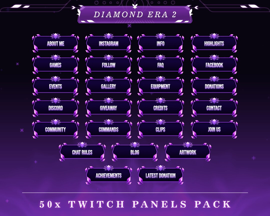Diamond Shine Twitch Panels: Elegant Stream Overlay Graphics - Etsy