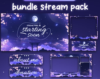 Animated Stream Overlay Pack Sakura Eve for Gentle and Serene Streaming - Animated Overlay Pack, Animated screens, Animated Alerts