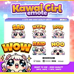 Twitch Emote Cute Girl Kawaii Chibi Pack for Adorable Female Character Streamer