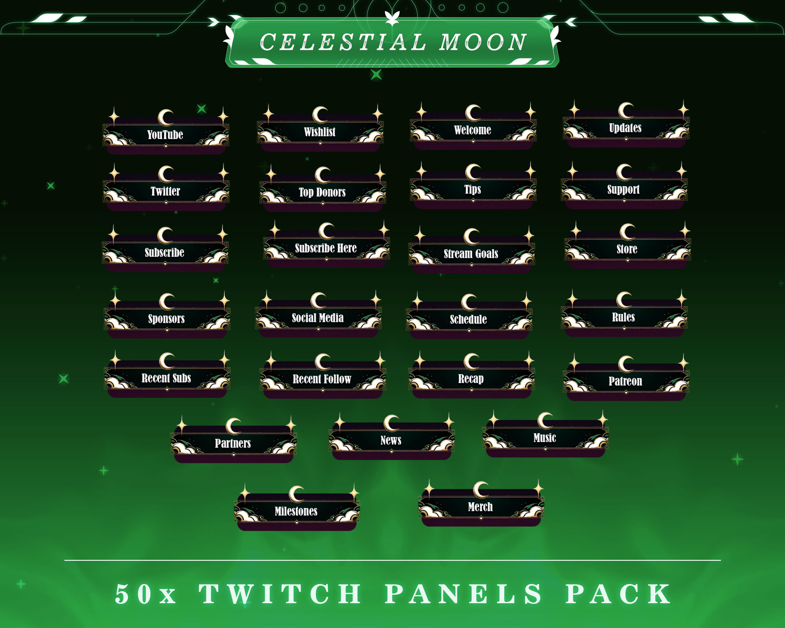 Mystical Twitch Panels Stream Overlays Lunar Theme Graphics Overlay ...
