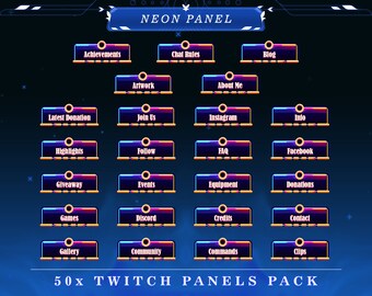 Neon Edge Twitch Panels: 50+ Pro Stream Overlays (PNG)