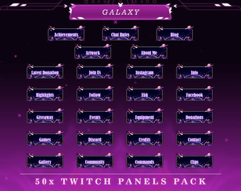 Milky Way Galaxy Twitch Panels: Cosmic Stream Overlays (50+ PNG)