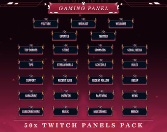 Pro Gamer Twitch Panels: Stream Overlay Graphics (50+ PNG)