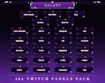 Starry Night Galaxy Twitch Panels: Stream Overlay Kit (PNG)