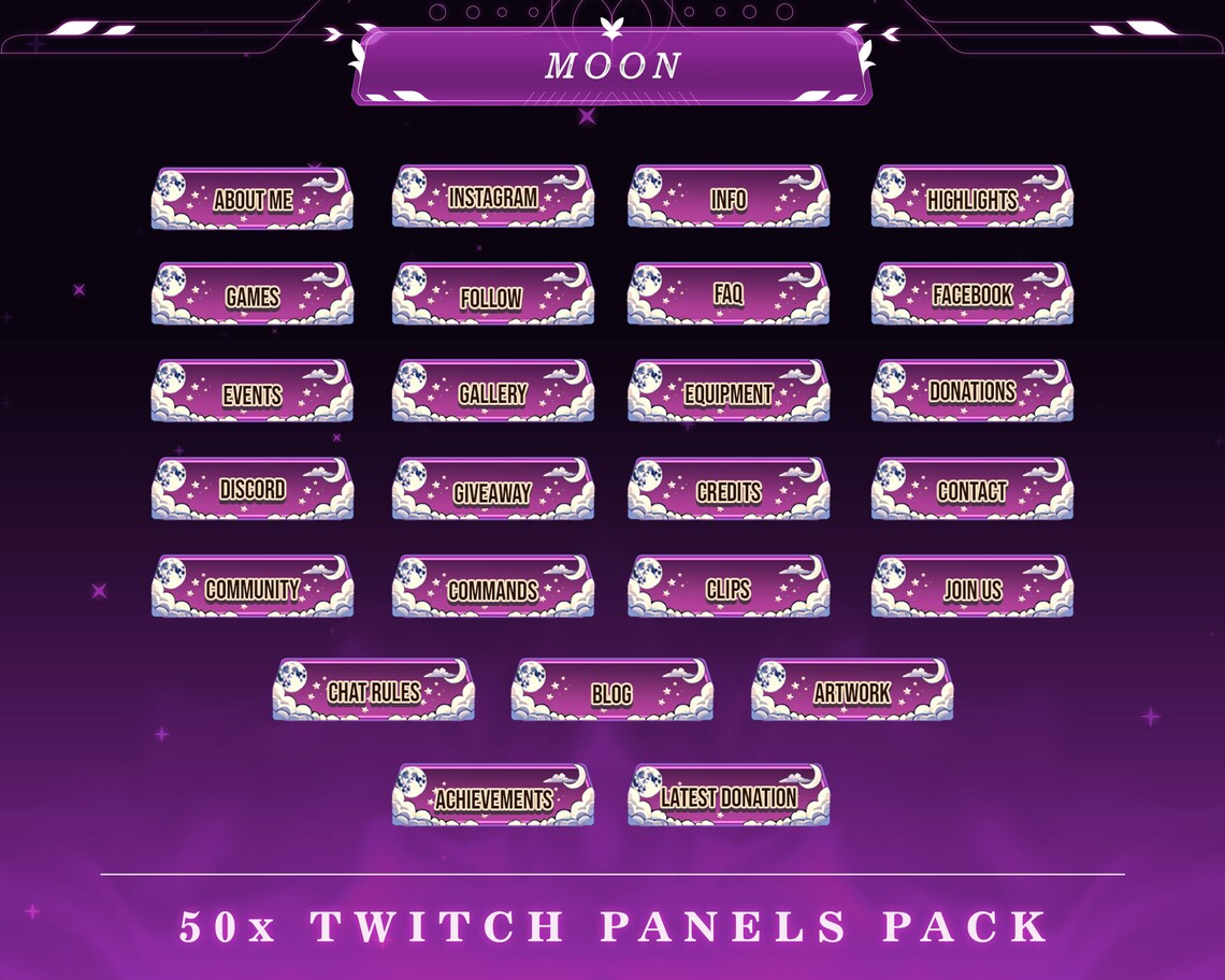 Moonlit Twitch Panels: Lunar Stream Overlay Pack - Etsy