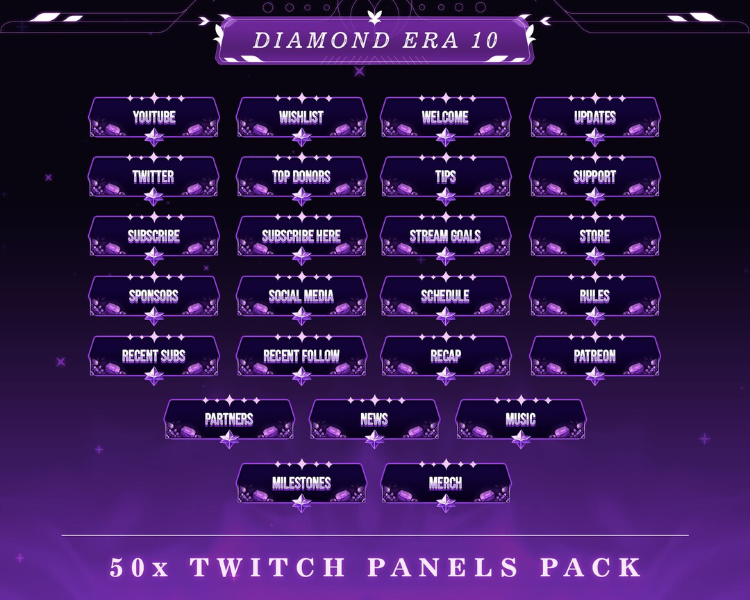 Diamond Radiance Twitch Panels: Elegant Stream Overlay (50+ PNG) - Etsy