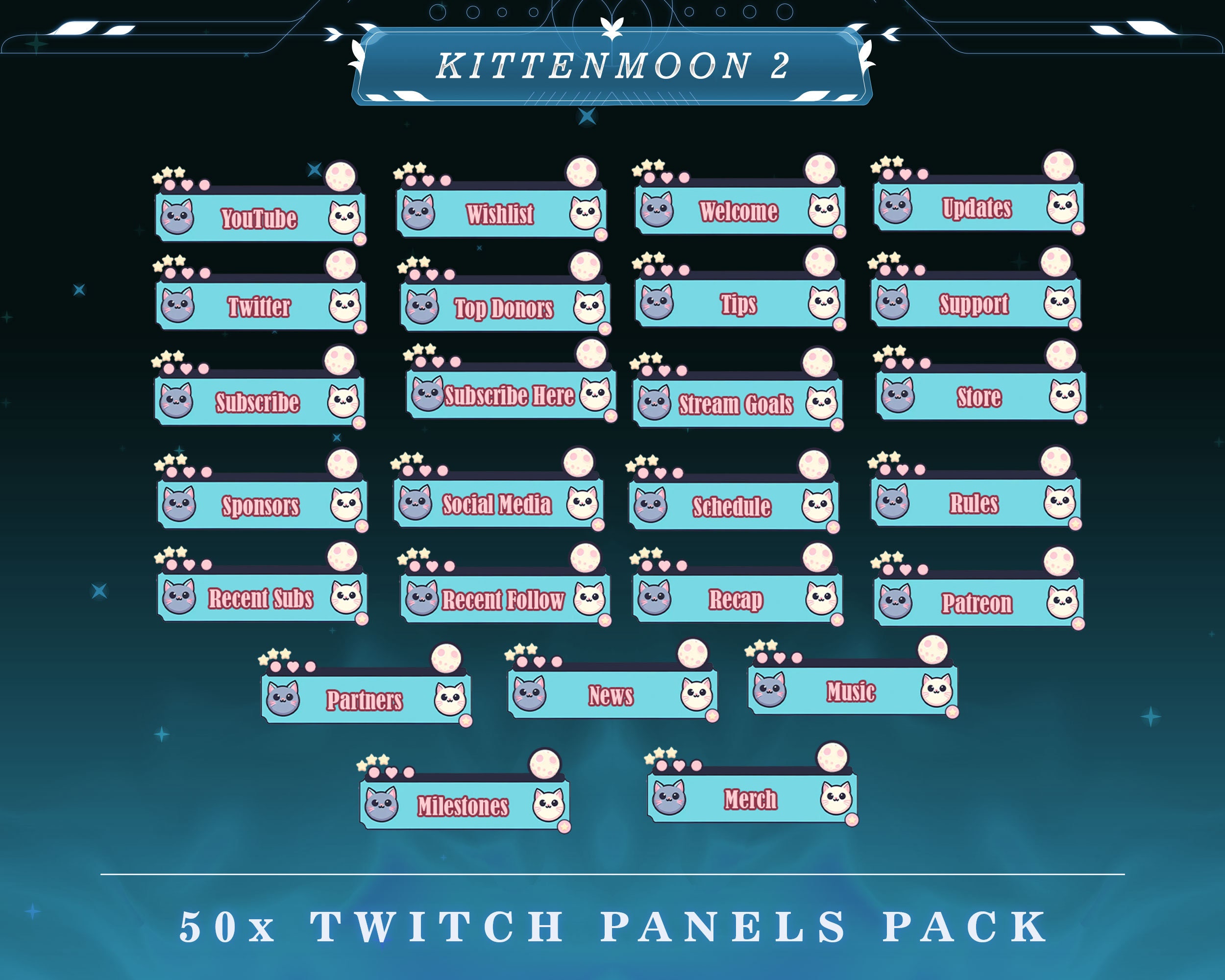 Lunar Twitch Panels: Kitten Moon Fantasy Stream Overlays - Etsy