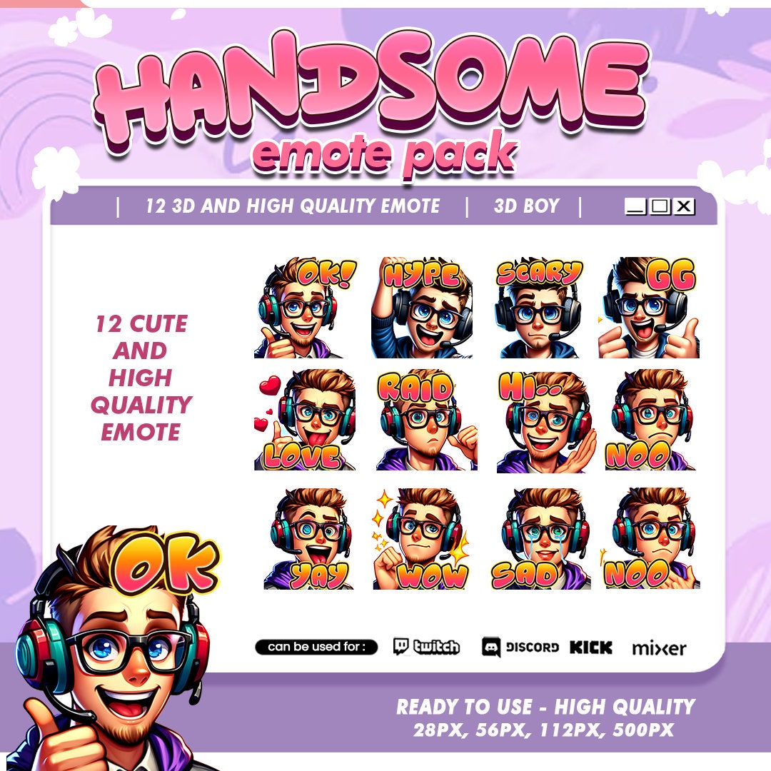 3D Twitch Emotes Pack: Handsome Boy With Glasses - Etsy