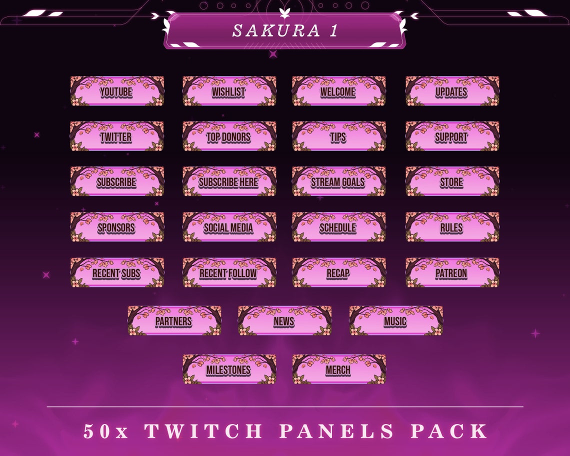 Sakura Twitch Panels: Blossom Harmony Stream Overlay (PNG) - Etsy