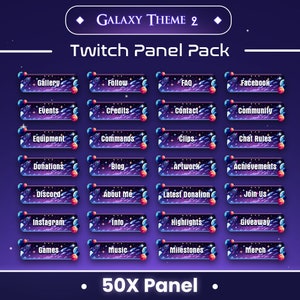 Galaxy Animated Twitch Panels | Cosmic Stream Overlays | Space Theme Graphics | Streamer Tools | Galaxy Themed V2 Twitch Panel Pack