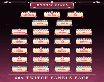 Moogle Twitch Panels | Stream Overlays | Cute Fantasy Theme | Overlay Panels | Streamer Graphics | Whimsical Moogle V7 Twitch Panel Pack
