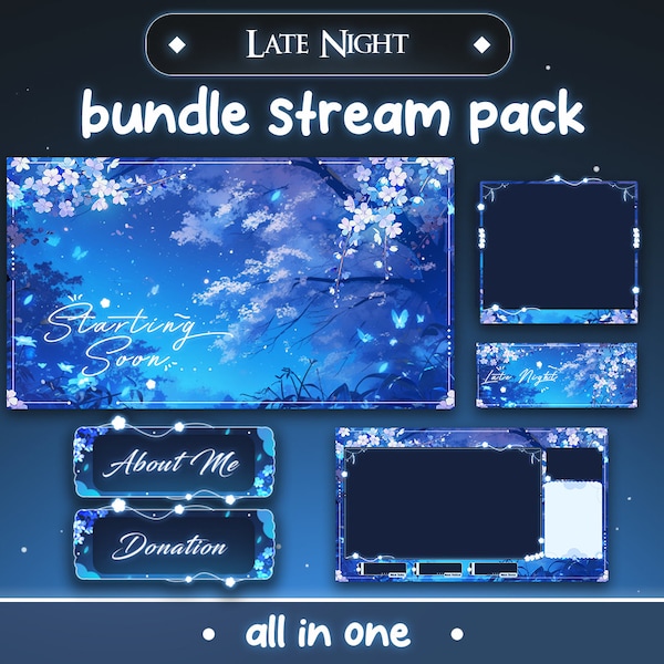 Late Night geanimeerde stream-overlaypakket: Twitch, YouTube, Kick