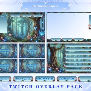 Animated Stream Overlay Pack Enchanted Forest VTuber Scene - Stream Overlay, Twitch Overlay, OBS Overlay