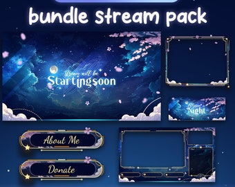 Animated Stream Overlay Pack Blossom Night Floral Theme for Streaming Experience - Stream Overlay Pack, Twitch Overlay, Gaming Overlay