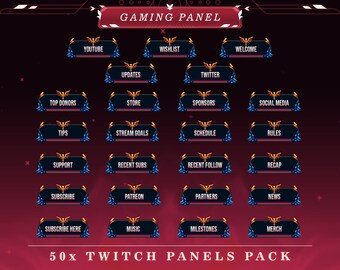 Gamer Theme Twitch Panels: Stream Overlay Graphics (50+ PNG)