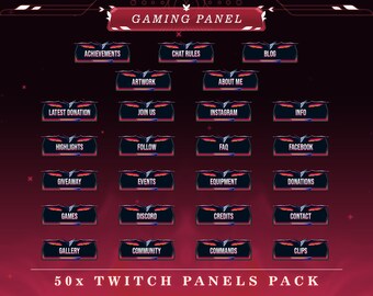 Gamer Theme Twitch Panels: Stream Overlay Graphics (50+ PNG)