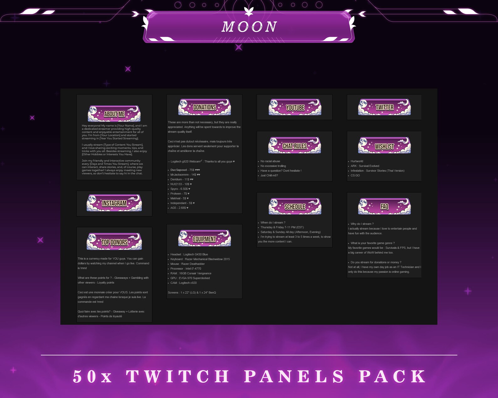Moonlit Twitch Panels: Lunar Stream Overlay Pack - Etsy