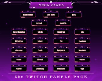 Neon Twitch Panels: Spectrum Stream Overlays (50+ PNG)