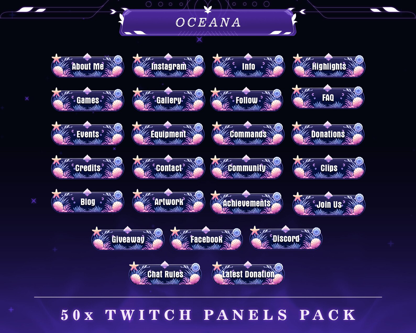 Ocean Twitch Panels: 50+ Stream Overlay Graphics (PNG) - Etsy