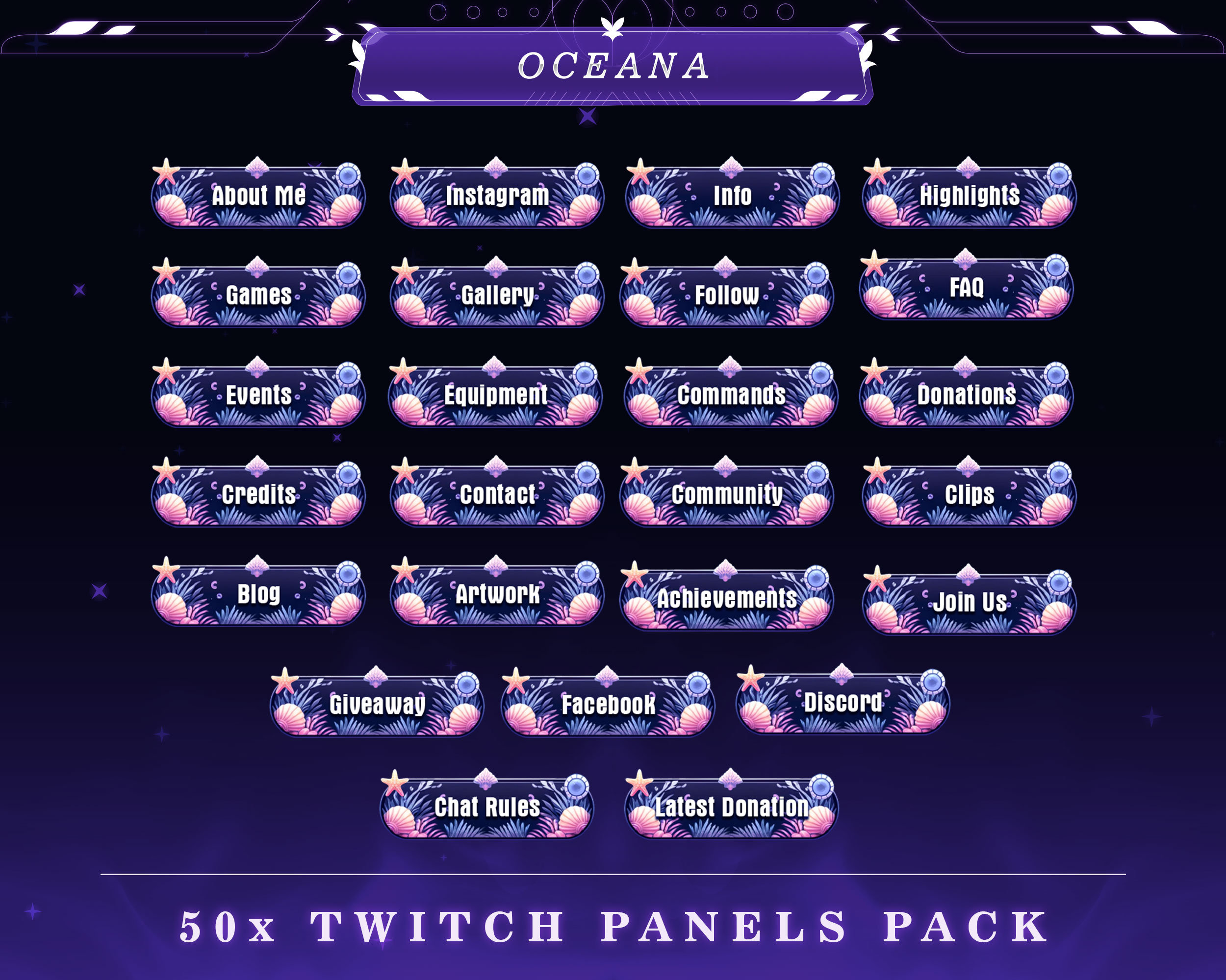 Ocean Twitch Panels: 50+ Stream Overlay Graphics (PNG) - Etsy