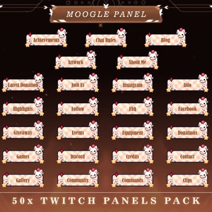 Moogle Twitch Panels | Stream Overlays | Cute Fantasy Theme Graphics | Overlay Panels | Streamer Graphics | Moogle V3 Twitch Panel Pack