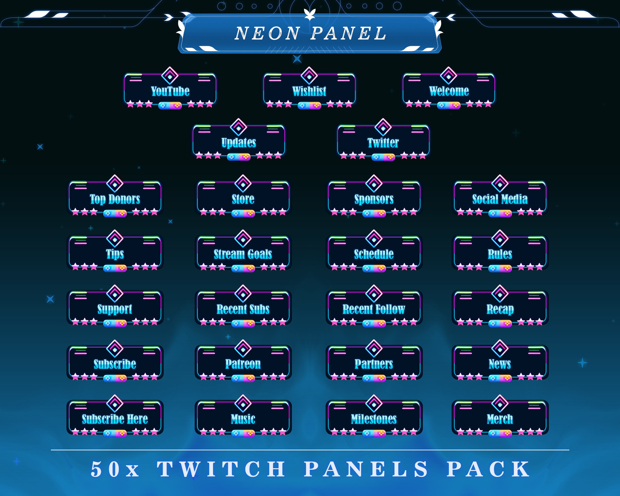 Neon Glow Twitch Panels: 50+ Stream Overlay Graphics (PNG) - Etsy