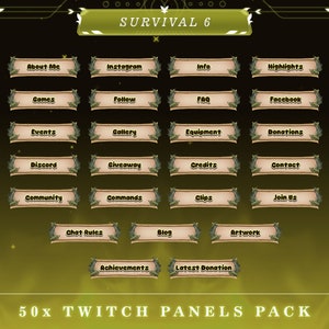 Survival Theme Twitch Panels: Stream Overlay Graphics (PNG)