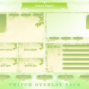 Twitch Overlay Pack Green Plants Nature-Themed Stream Design - Stream Overlays, Gaming Stream, Panels