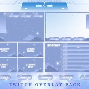 Twitch Overlay Pack Blue Clouds Theme for Streaming - Stream Overlay Pack, OBS Overlay, Animated Overlay Pack