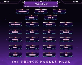Interstellar Galaxy Twitch Panels: Stream Overlay Graphics (50+ PNG)