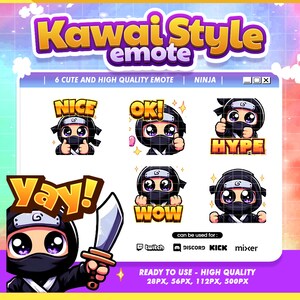 Twitch Emote Kawaii Chibi Ninja Boy Pack for Stealthy and Adorable Character Streamers