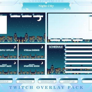 Twitch Overlay Pack Night City Cyberpunk Theme for Streaming - Twitch Overlays, YouTube Overlay, Panels