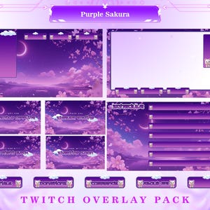 Twitch Overlay Pack Starlit Sakura Blossoms Theme for Streaming - Panels, Stream Overlays, Animated screens