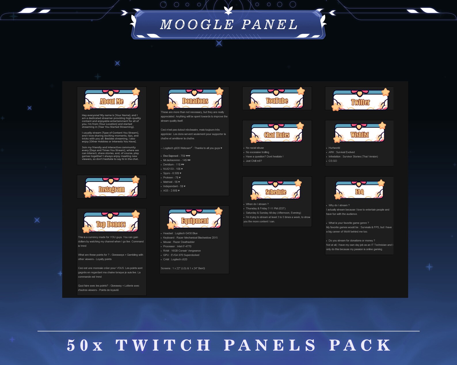 Moogle Twitch Panels | Stream Overlays | Cute Fantasy Theme Graphics ...