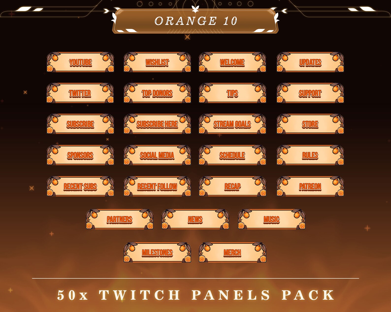 Orange Radiance Twitch Panels: Stream Overlay Graphics (PNG) - Etsy