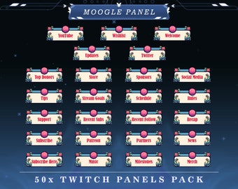 Moogle Twitch Panels | Stream Overlays | Cute Fantasy Theme Graphics | Overlay Panels | Digital Panels | Fantasy Moogle V9 Twitch Panel Pack