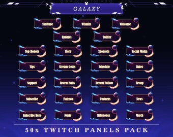 Astral Galaxy Twitch Panels: Space Stream Overlays (PNG)