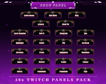 Neon Horizon Twitch Panels: Futuristic Stream Overlays (PNG)