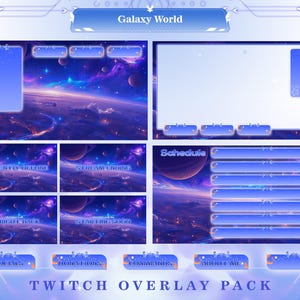 Twitch Overlay Pack Galaxy World Theme for Streaming - Panels, Stream Overlay Pack, OBS Overlay