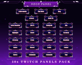 Neon Twitch Panels: Vibrant Stream Overlay Graphics (PNG)