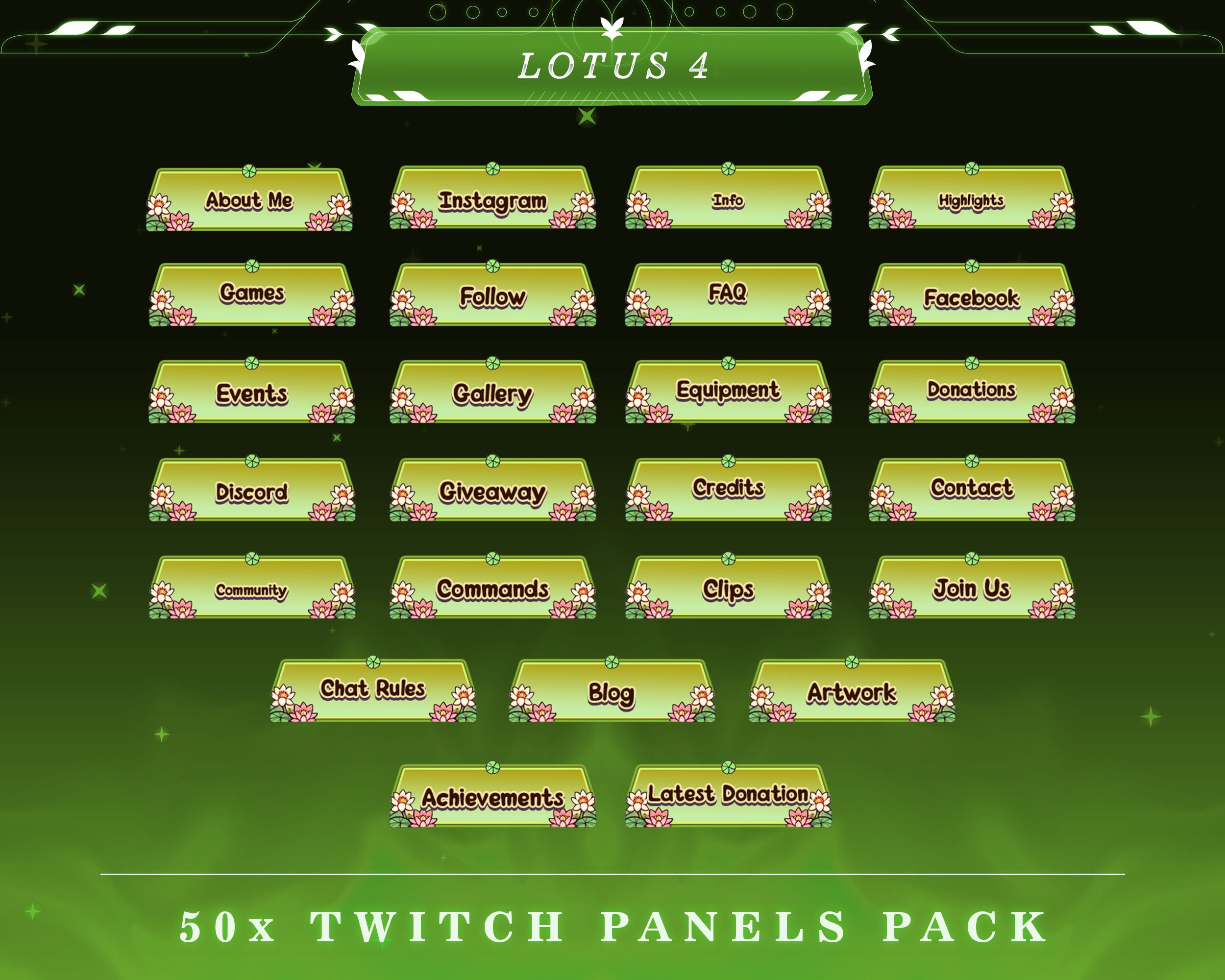 Lotus Elegance Twitch Panels Stream Overlays Elegant Theme Graphics ...