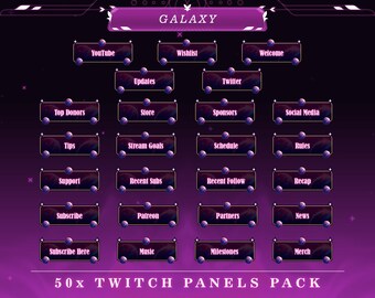Nebula Galaxy Twitch Panels: Deep Space Stream Overlay (50+ PNG)
