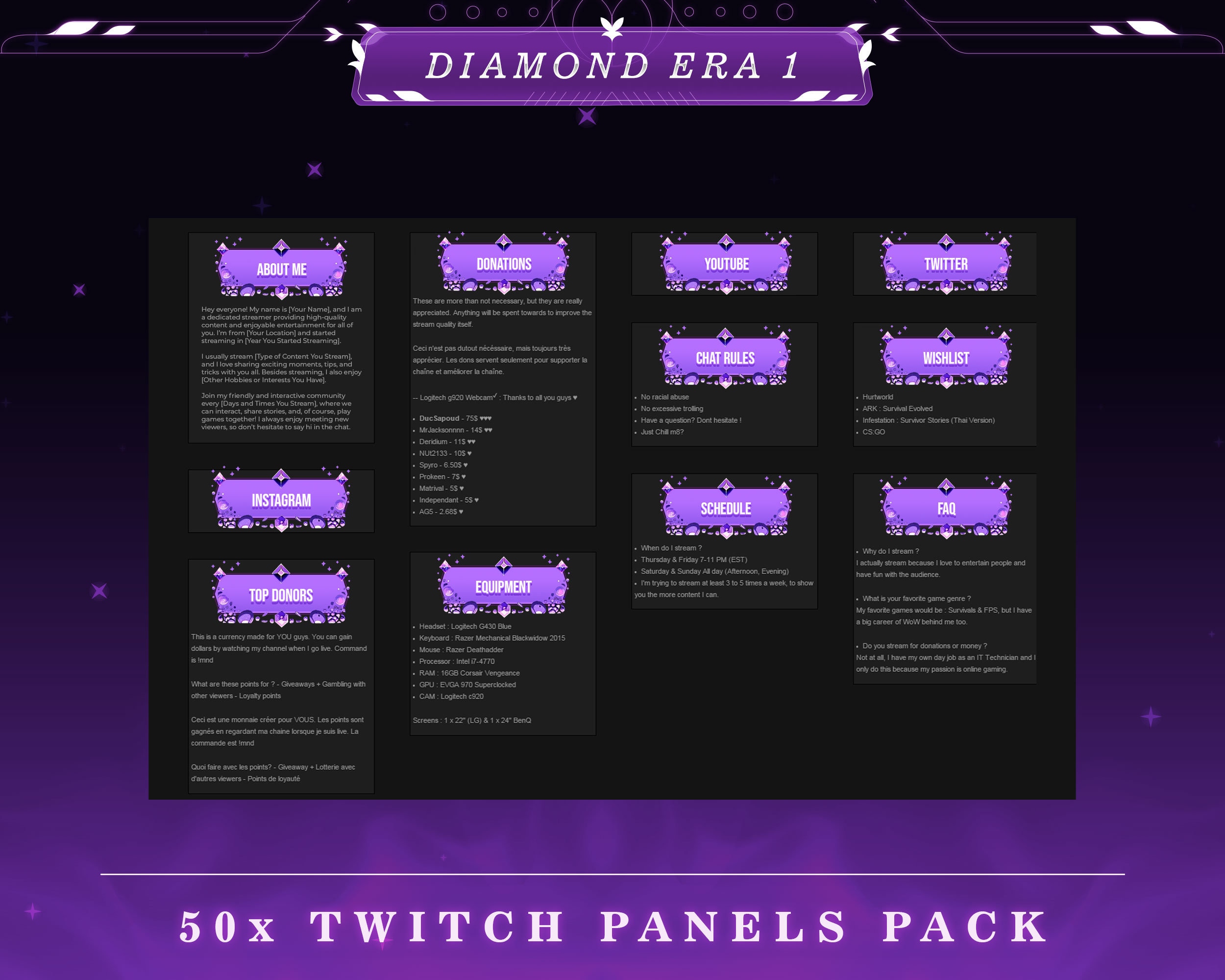 Diamond Twitch Panels: Luxurious Stream Overlay Graphics (50+ PNG) - Etsy